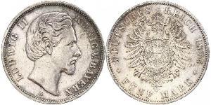 5 Марка Королевство Бавария (1806 - 1918) Серебро Людвиг II (король Баварии)(1845 – 1886)