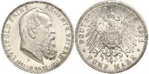 5 Марка Королевство Бавария (1806 - 1918) Серебро Отто I (король Баварии)(1848 – 1916)