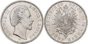 5 Марка Королевство Бавария (1806 - 1918) Серебро Людвиг II (король Баварии)(1845 – 1886)
