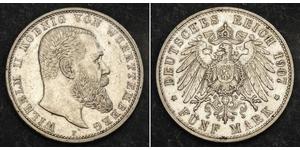 5 Марка Королевство Вюртемберг (1806-1918) Серебро Wilhelm II, German Emperor (1859-1941)