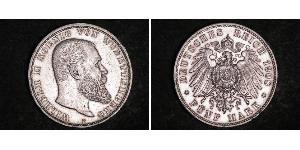 5 Марка Королевство Вюртемберг (1806-1918) Серебро Wilhelm II, German Emperor (1859-1941)