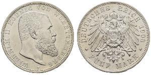 5 Марка Королевство Вюртемберг (1806-1918) Серебро Wilhelm II, German Emperor (1859-1941)