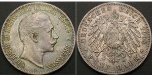 5 Марка Пруссия (королевство) (1701-1918) Серебро Wilhelm II, German Emperor (1859-1941)