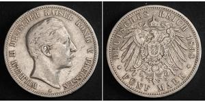 5 Марка Пруссия (королевство) (1701-1918) Серебро Wilhelm II, German Emperor (1859-1941)