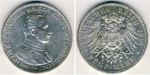5 Марка Пруссия (королевство) (1701-1918) Серебро Wilhelm II, German Emperor (1859-1941)