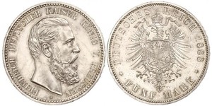 5 Марка Пруссия (королевство) (1701-1918) Серебро Фридрих III (германский император) (1831-1888)