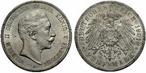 5 Марка Пруссия (королевство) (1701-1918) Серебро Wilhelm II, German Emperor (1859-1941)