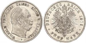 5 Марка Пруссия (королевство) (1701-1918) Серебро Wilhelm I, German Emperor (1797-1888)