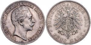 5 Марка Пруссия (королевство) (1701-1918) Серебро Wilhelm II, German Emperor (1859-1941)