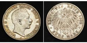 5 Марка Пруссия (королевство) (1701-1918) Серебро Wilhelm II, German Emperor (1859-1941)