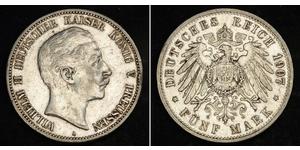 5 Марка Пруссия (королевство) (1701-1918) Серебро Wilhelm II, German Emperor (1859-1941)
