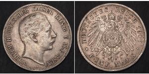 5 Марка Пруссия (королевство) (1701-1918) Серебро Wilhelm II, German Emperor (1859-1941)