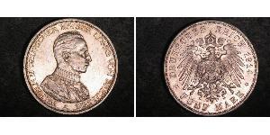 5 Марка Пруссия (королевство) (1701-1918) Серебро Wilhelm II, German Emperor (1859-1941)
