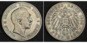 5 Марка Пруссия (королевство) (1701-1918) Серебро Wilhelm II, German Emperor (1859-1941)