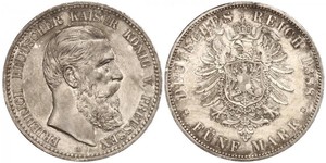 5 Марка Пруссия (королевство) (1701-1918) Серебро Фридрих III (германский император) (1831-1888)