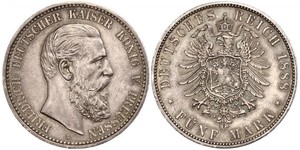 5 Марка Пруссия (королевство) (1701-1918) Серебро Фридрих III (германский император) (1831-1888)