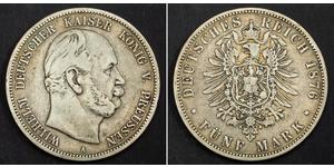 5 Марка Пруссия (королевство) (1701-1918) Серебро Wilhelm I, German Emperor (1797-1888)