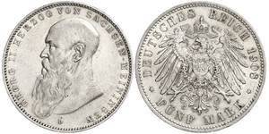 5 Марка Саксен-Мейнинген (1680 - 1918) Серебро Георг II (герцог Саксен-Мейнингена)