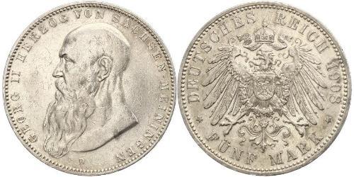 5 Марка Саксен-Мейнинген (1680 - 1918) Серебро Георг II (герцог Саксен-Мейнингена)