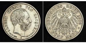 5 Марка Саксония (королевство) (1806 - 1918) Серебро Альберт (король Саксонии)