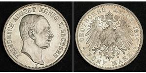 5 Марка Саксония (королевство) (1806 - 1918) Серебро Фридрих Август III (король Саксонии) (1865-1932)