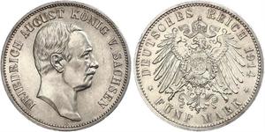 5 Марка Саксония (королевство) (1806 - 1918) Серебро Фридрих Август III (король Саксонии) (1865-1932)