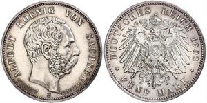 5 Марка Саксония (королевство) (1806 - 1918) Серебро Альберт (король Саксонии)