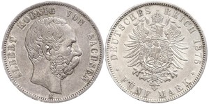 5 Марка Саксония (королевство) (1806 - 1918) Серебро Альберт (король Саксонии)