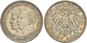 5 Марка Ангальт-Дессау (1603 -1863) Срібло Friedrich II, Duke of Anhalt (1856 – 1918)