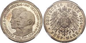 5 Марка Ангальт-Дессау (1603 -1863) Срібло Friedrich II, Duke of Anhalt (1856 – 1918)