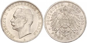 5 Марка Велике герцогство Баден (1806-1918) Срібло Frederick II, Grand Duke of Baden (1857 - 1928)