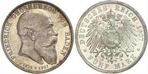 5 Марка Велике герцогство Баден (1806-1918) Срібло Frederick I, Grand Duke of Baden (1826 - 1907)