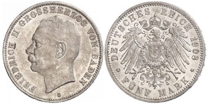 5 Марка Велике герцогство Баден (1806-1918) Срібло Frederick II, Grand Duke of Baden (1857 - 1928)
