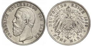5 Марка Велике герцогство Баден (1806-1918) Срібло Frederick I, Grand Duke of Baden (1826 - 1907)