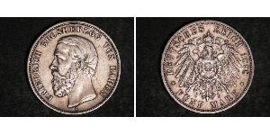 5 Марка Велике герцогство Баден (1806-1918) Срібло Frederick I, Grand Duke of Baden (1826 - 1907)