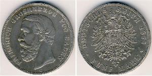 5 Марка Велике герцогство Баден (1806-1918) Срібло Frederick I, Grand Duke of Baden (1826 - 1907)