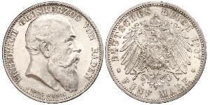 5 Марка Велике герцогство Баден (1806-1918) Срібло Frederick I, Grand Duke of Baden (1826 - 1907)