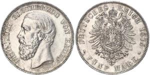 5 Марка Велике герцогство Баден (1806-1918) Срібло Frederick I, Grand Duke of Baden (1826 - 1907)
