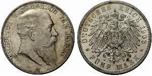 5 Марка Велике герцогство Баден (1806-1918) Срібло Frederick I, Grand Duke of Baden (1826 - 1907)