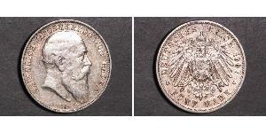 5 Марка Велике герцогство Баден (1806-1918) Срібло Frederick I, Grand Duke of Baden (1826 - 1907)