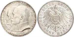 5 Марка Великое герцогство Гессен (1806 - 1918) Срібло Ernest Louis, Grand Duke of Hesse (1868 - 1937)