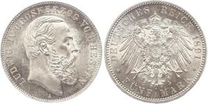 5 Марка Великое герцогство Гессен (1806 - 1918) Срібло Людвіг IV (великий герцог Гессену)