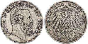 5 Марка Великое герцогство Гессен (1806 - 1918) Срібло Людвіг IV (великий герцог Гессену)