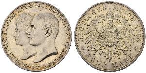 5 Марка Герцогство Мекленбург-Шверин (1352-1918) Срібло Frederick Francis IV, Grand Duke of Mecklenburg (1882 - 1945)
