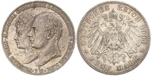 5 Марка Герцогство Мекленбург-Шверин (1352-1918) Срібло Frederick Francis IV, Grand Duke of Mecklenburg (1882 - 1945)