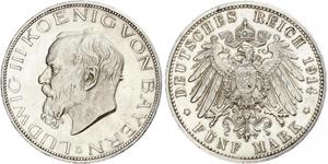 5 Марка Королівство Баварія (1806 - 1918) Срібло Людвіг III (король Баварії) (1845 – 1921)