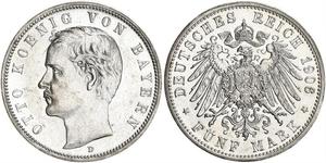5 Марка Королівство Баварія (1806 - 1918) Срібло Otto of Bavaria (1848 – 1916)