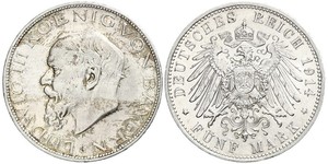 5 Марка Королівство Баварія (1806 - 1918) Срібло Людвіг III (король Баварії) (1845 – 1921)