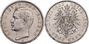 5 Марка Королівство Баварія (1806 - 1918) Срібло Otto of Bavaria (1848 – 1916)