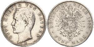 5 Марка Королівство Баварія (1806 - 1918) Срібло Otto of Bavaria (1848 – 1916)